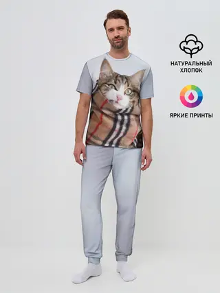 Мужская пижама с брюками / Кот в шарфе