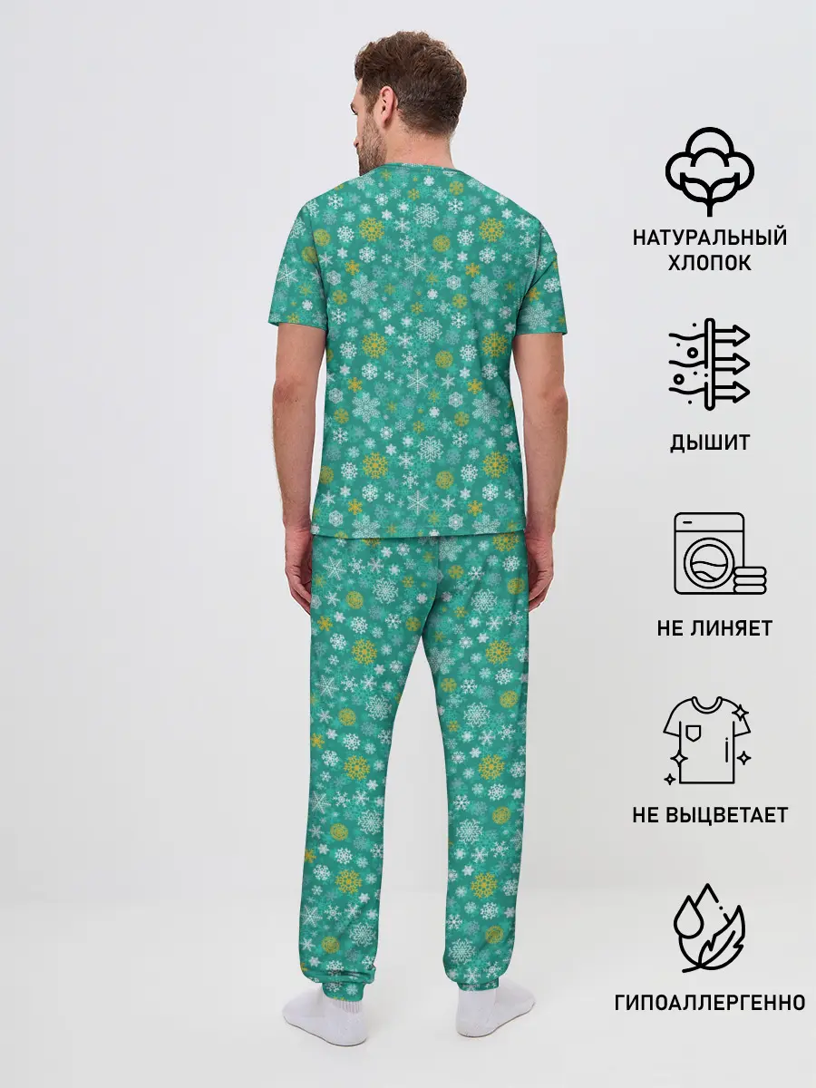 Мужская пижама с брюками / Снежинки