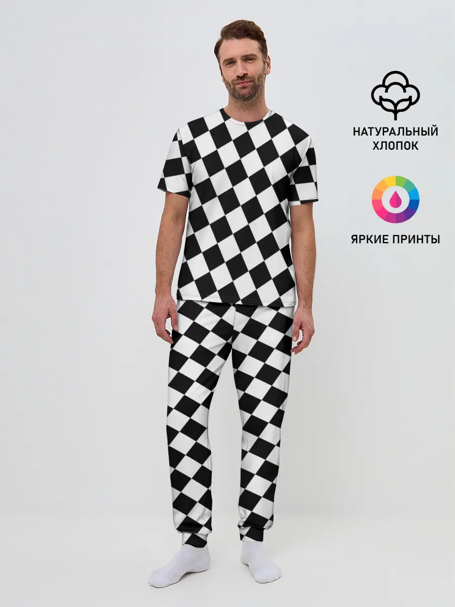 Мужская пижама с брюками / Клетки