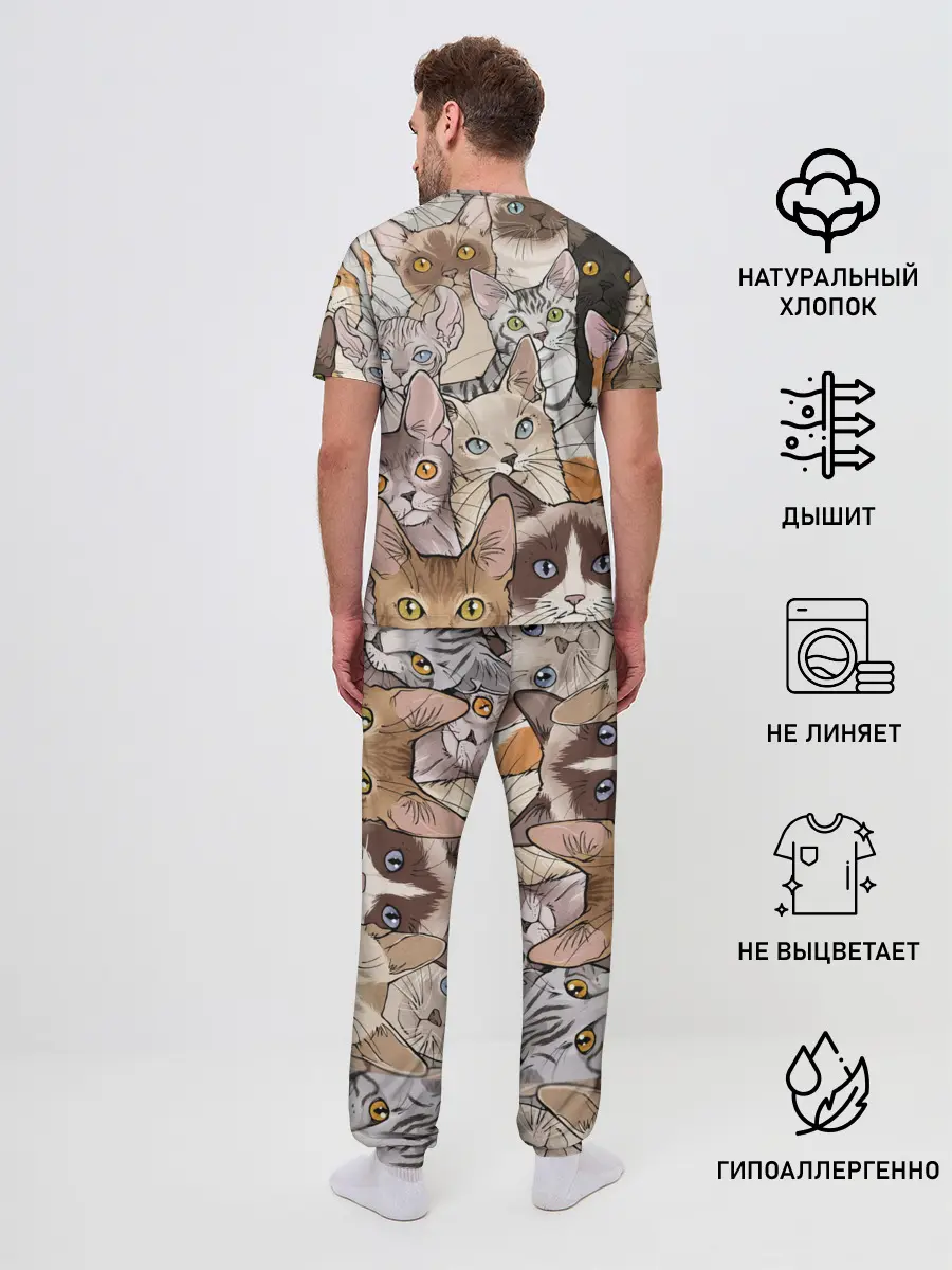Мужская пижама с брюками / Котики