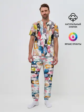 Мужская пижама с брюками / цветные лошади