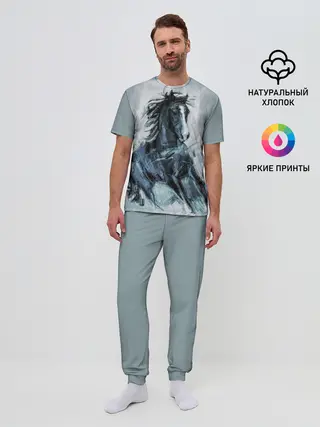 Мужская пижама с брюками / нарисованный конь