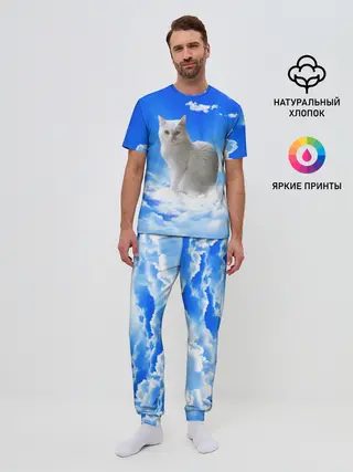 Мужская пижама с брюками / Кот в облаках