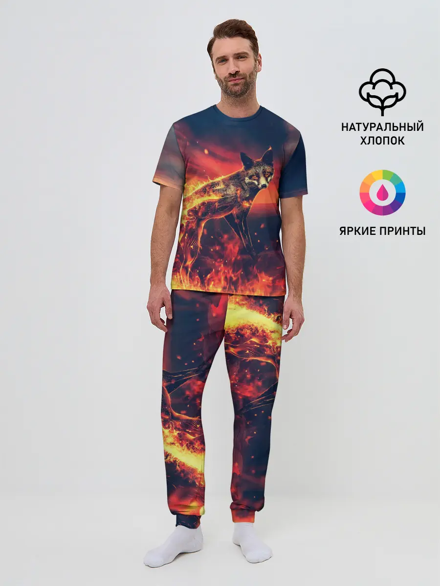 Мужская пижама с брюками / Огненная лиса