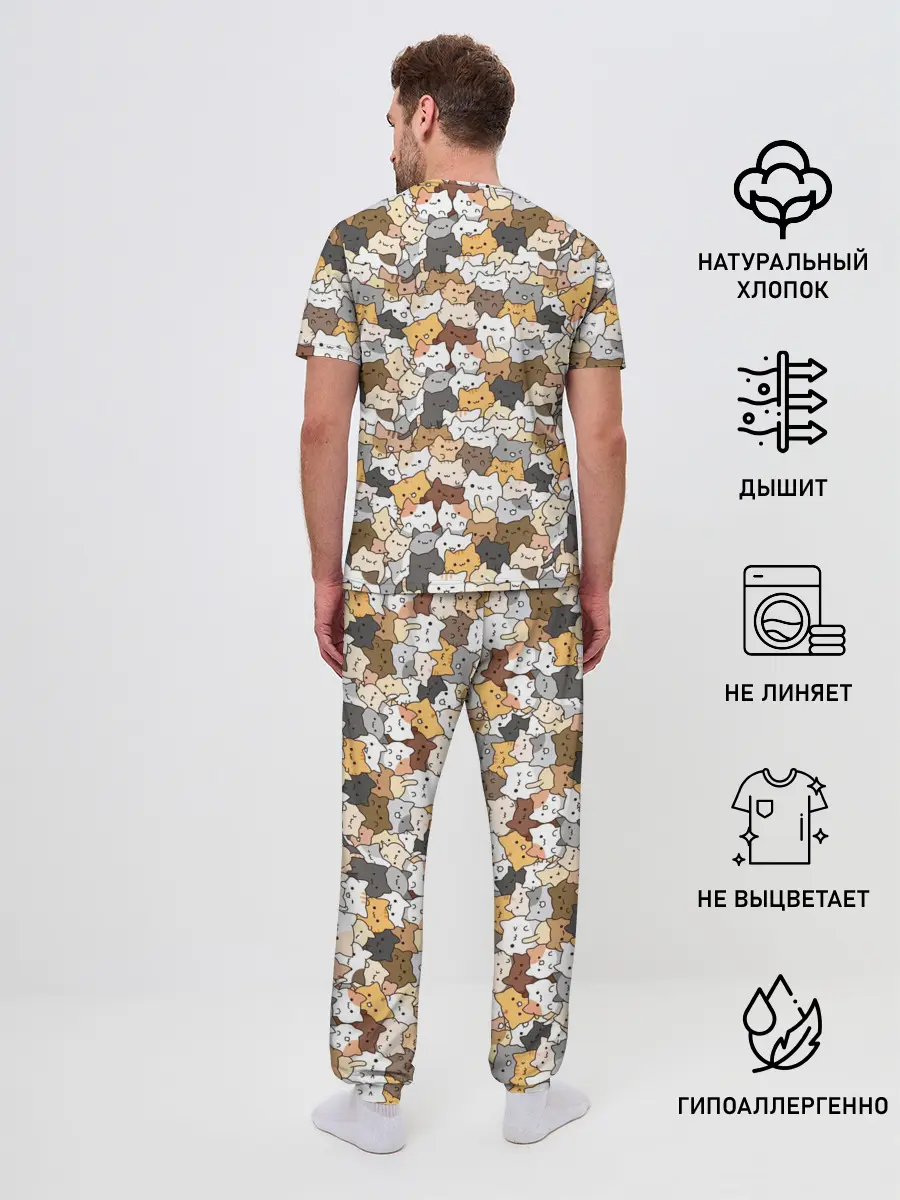 Мужская пижама с брюками / Котики муркотики