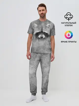 Мужская пижама с брюками / Енот