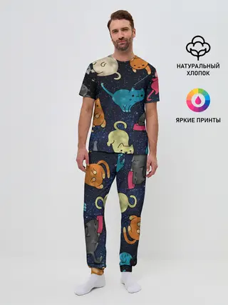 Мужская пижама с брюками / Космические котики
