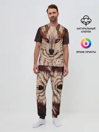 Мужская пижама с брюками / Красивая Волчица