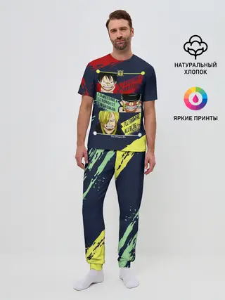 Мужская пижама с брюками / Луффи, Зоро и Санджи One Piece