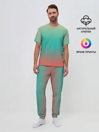 Мужская пижама с брюками / Красно-бирюзовый градиент