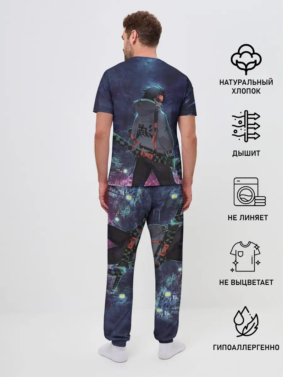 Мужская пижама с брюками / Танджиро в ночном городе