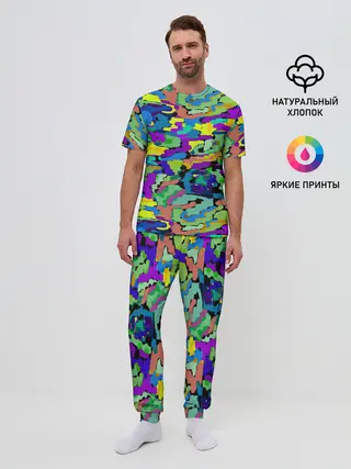 Мужская пижама с брюками / Камуфляж в ярких тонах