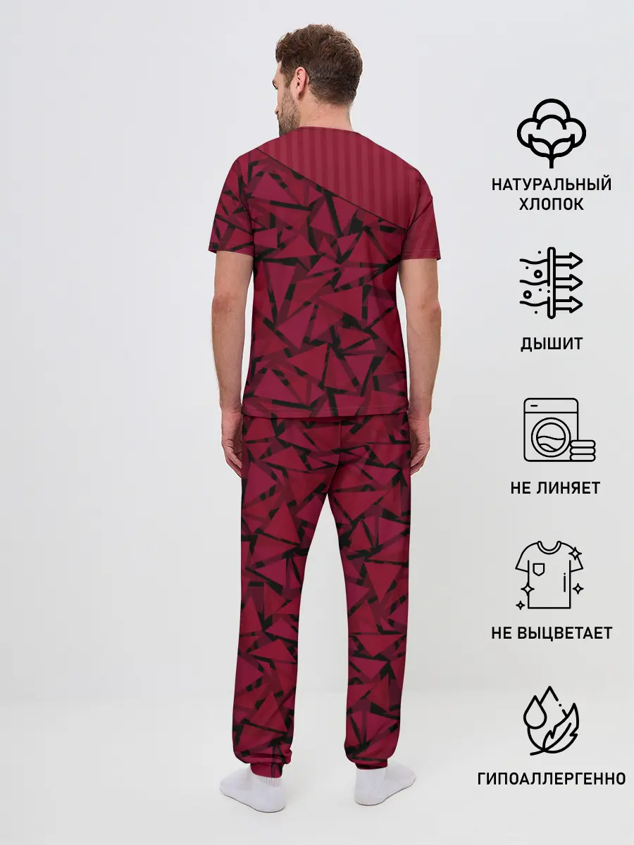 Мужская пижама с брюками / Красный комбинированный узор