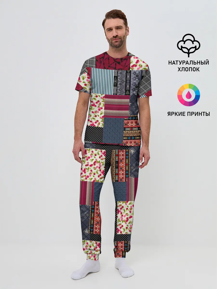 Мужская пижама с брюками / Деревенский стиль. Пэчворк.