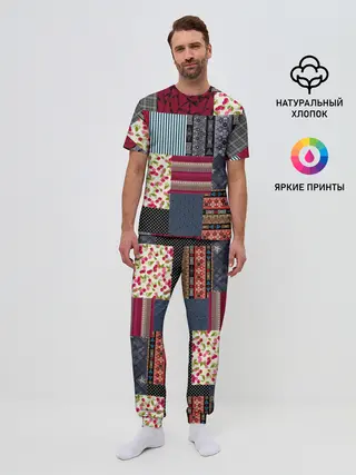 Мужская пижама с брюками / Деревенский стиль. Пэчворк.