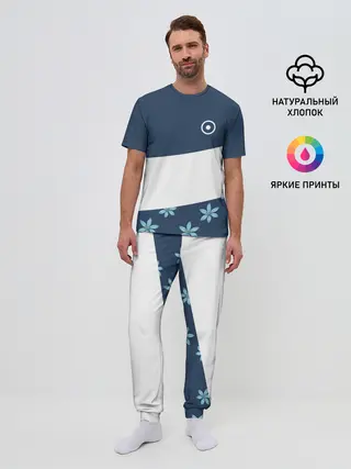 Мужская пижама с брюками / Стильная с цветами
