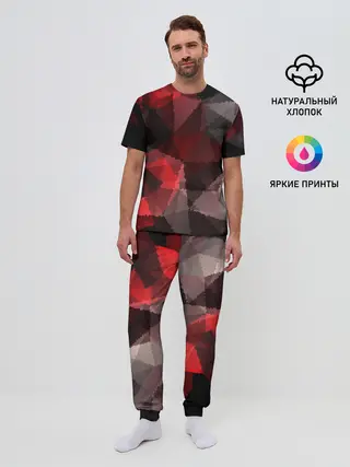 Мужская пижама с брюками / Серо-красная абстракция