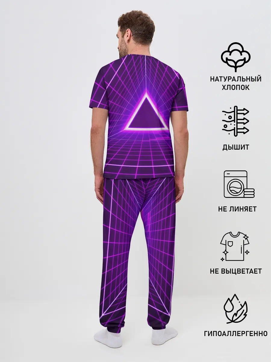 Мужская пижама с брюками / Фон в стиле ретро 80-х