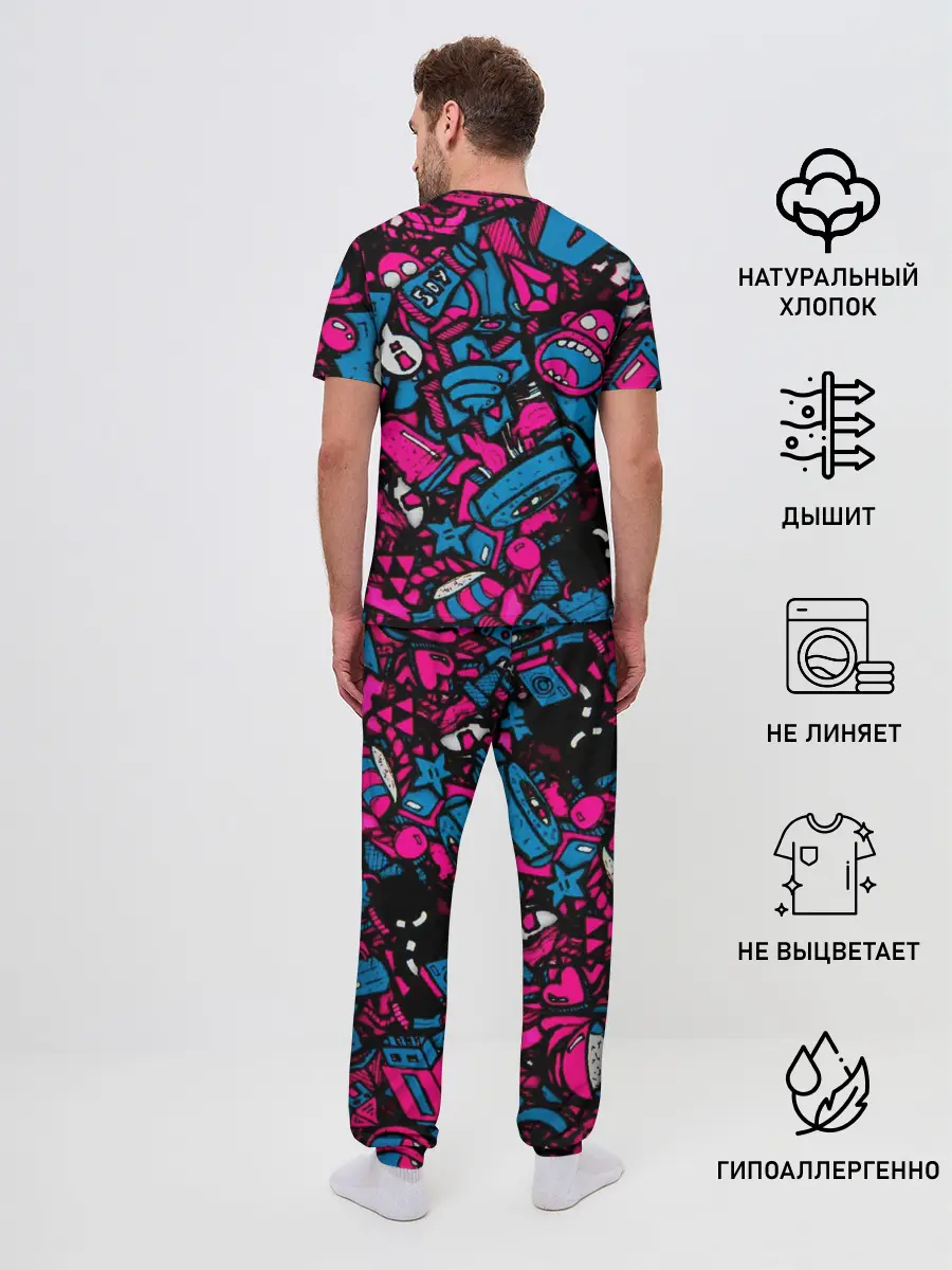Мужская пижама с брюками / Мультяшные кислотные картинки
