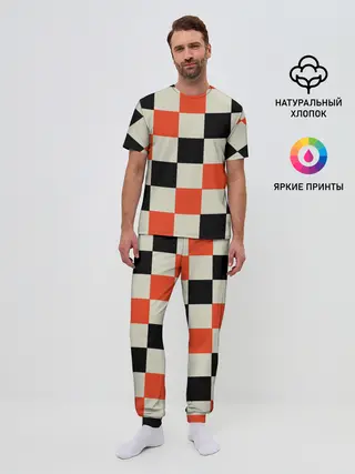 Мужская пижама с брюками / Образец шахматной доски