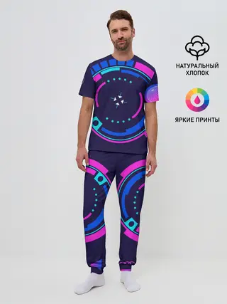 Мужская пижама с брюками / Розовый Синий Киберпанк