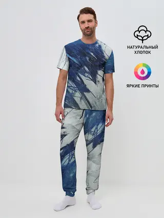 Мужская пижама с брюками / Серо-синее абстрактное