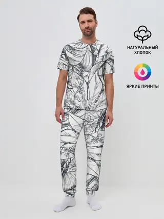 Мужская пижама с брюками / Тропические листья