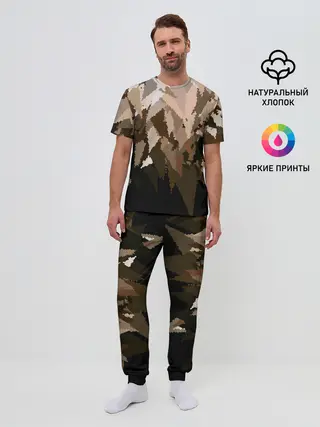 Мужская пижама с брюками / Бежево-коричневая мозаика