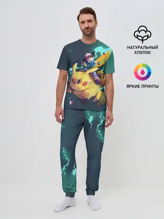 Мужская пижама с брюками / Эш с Пикачу