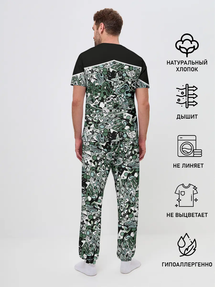 Мужская пижама с брюками / Черно-зеленые каракули
