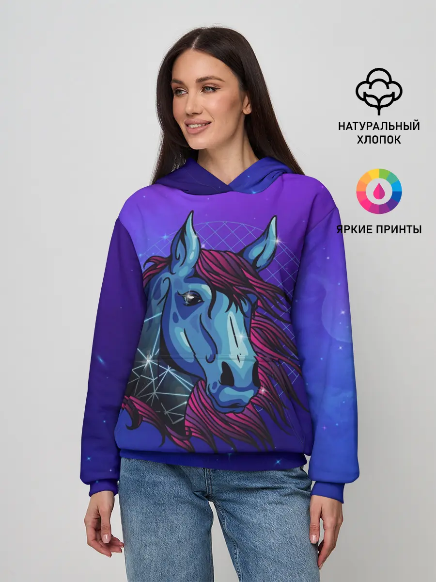 Женское худи / Retrowave Neon Horse