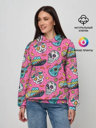 Женское худи / День Мёртвых узор из черепов