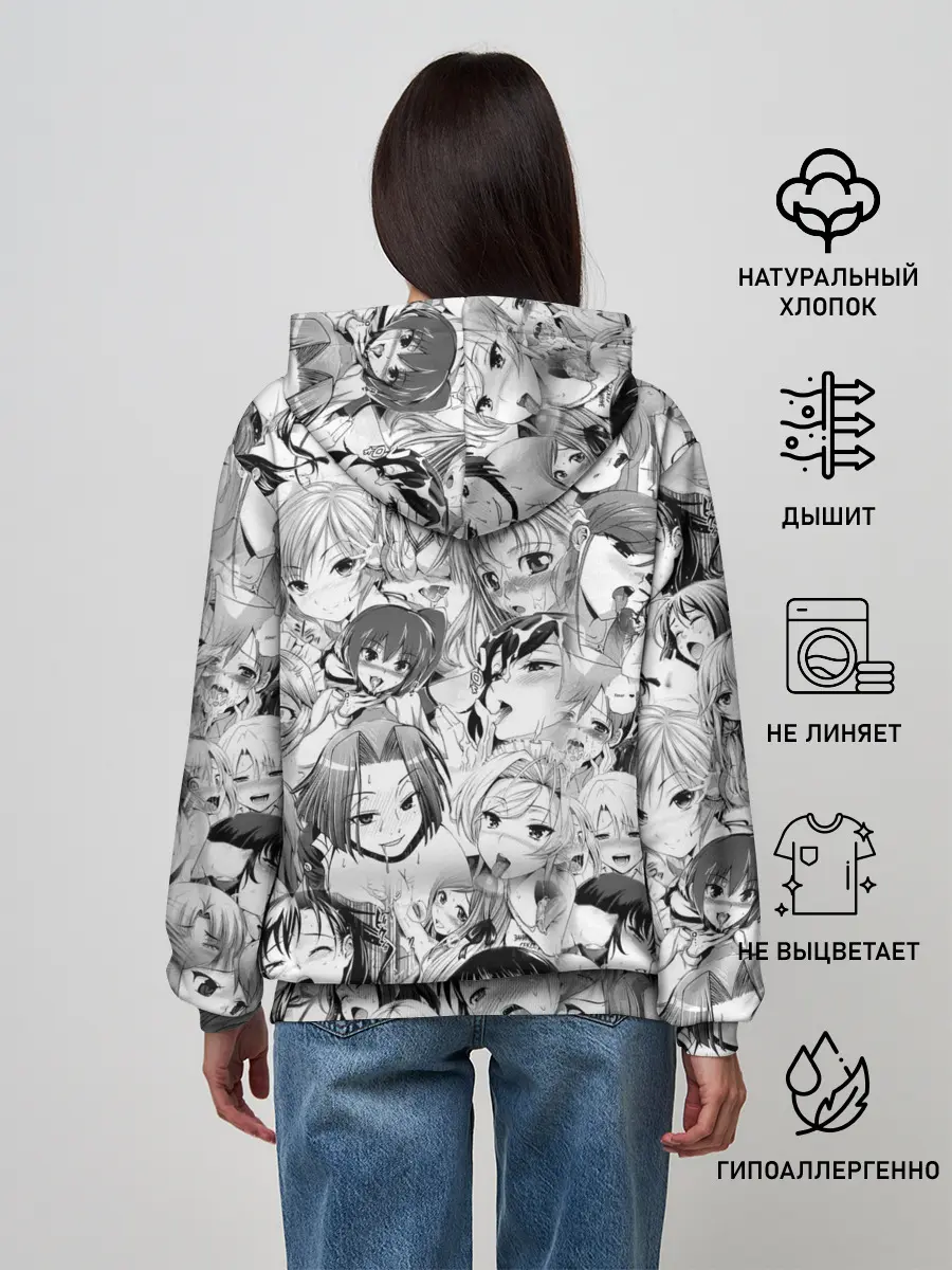 Женское худи / KAGUYA AHEGAO чернобелое / КАГУЯ АХЕГАО