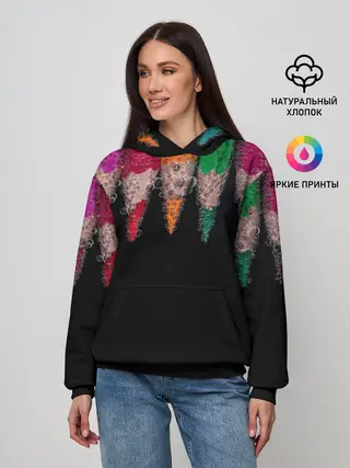Женское худи / карандаши на черном фоне