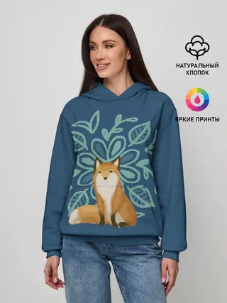 Женское худи / Лиса с цветочным узором