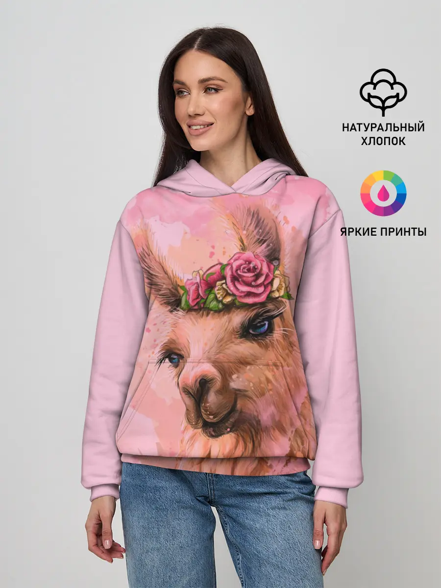 Женское худи / лама с цветами