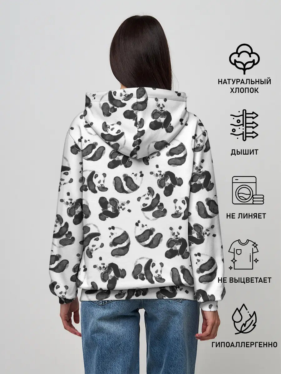 Женское худи / Акварельные панды паттерн