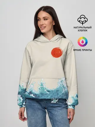 Женское худи / Японский Стиль Волны и Солнце