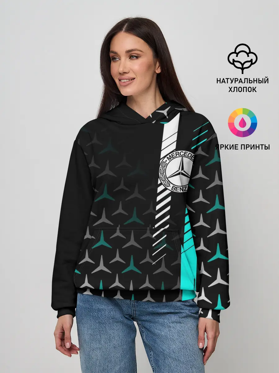 Женское худи / МЕРСЕДЕС / AQUA BLACK GRADIENT