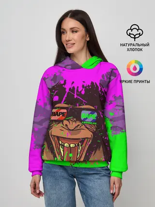 Женское худи / 3D Neon Monkey