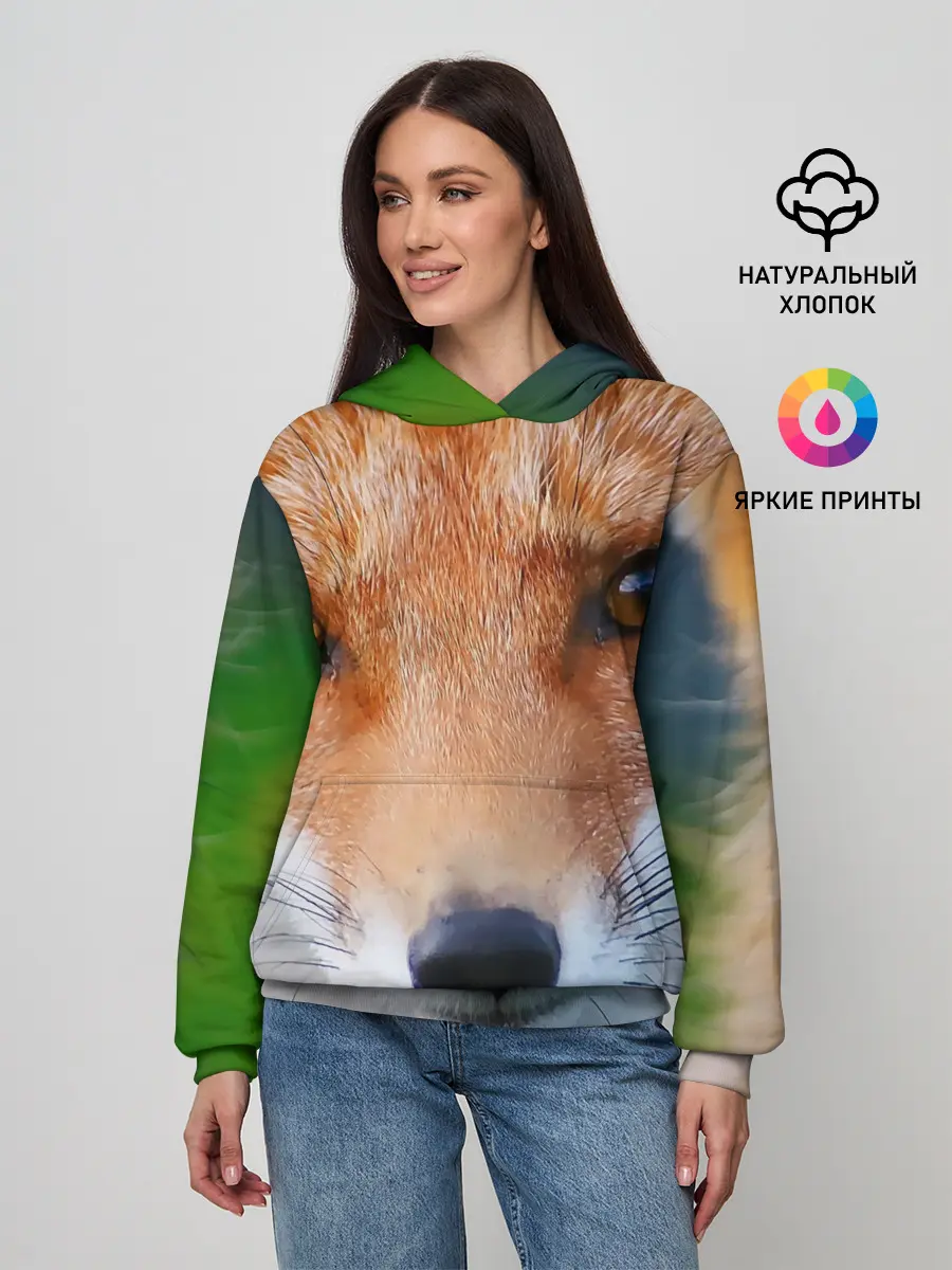 Женское худи / Крупно мордочка лисы