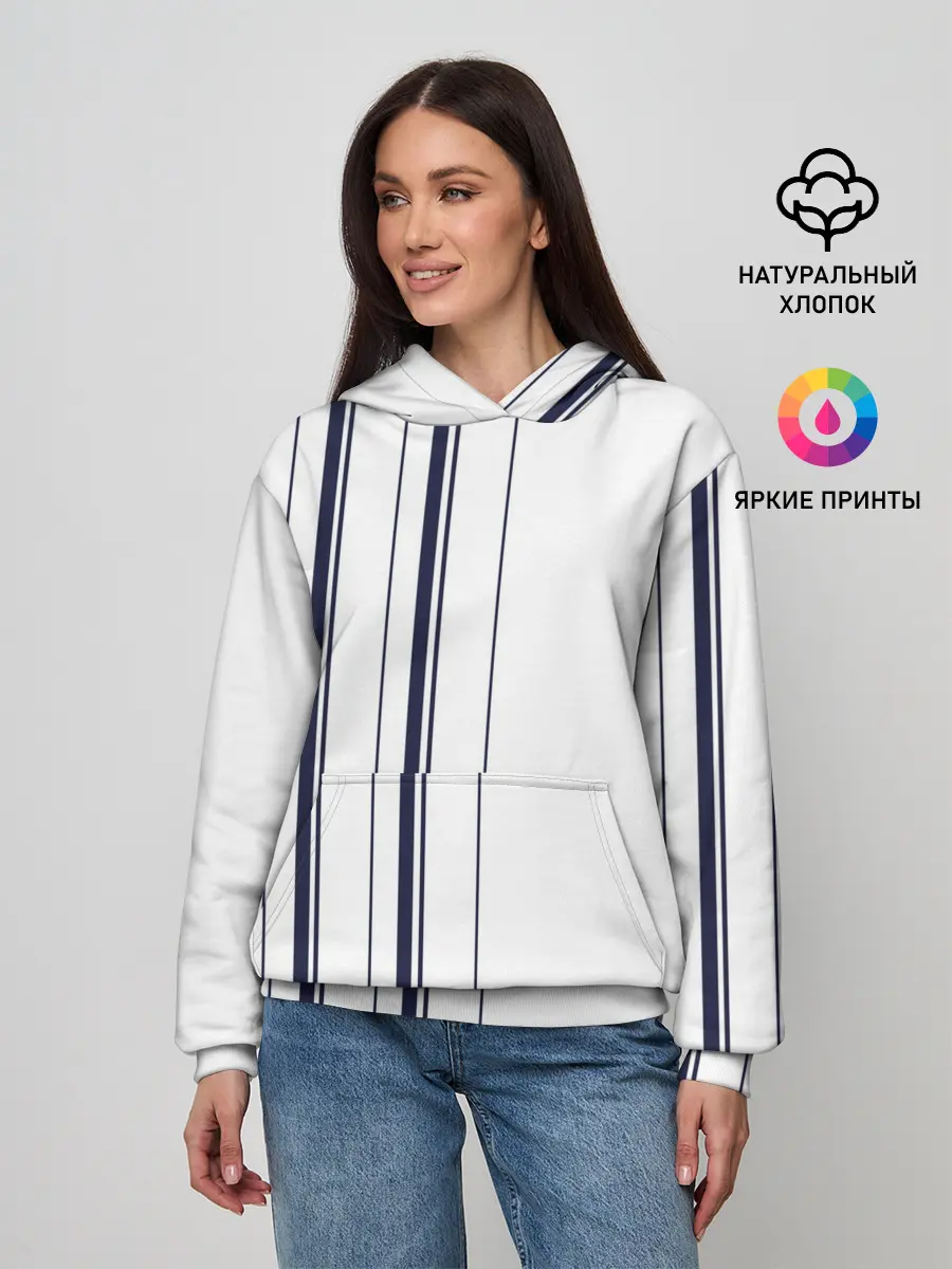 Женское худи / Белые и синие полосы | Stripes