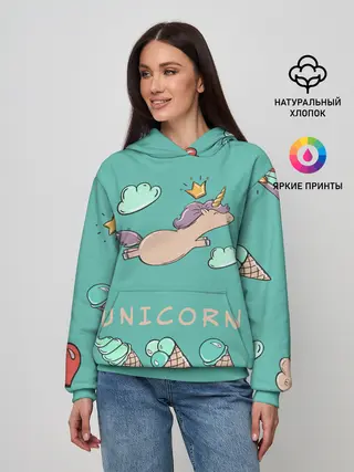 Женское худи / Единорог с мороженкой