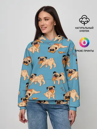 Женское худи / Мопсы с пиццей
