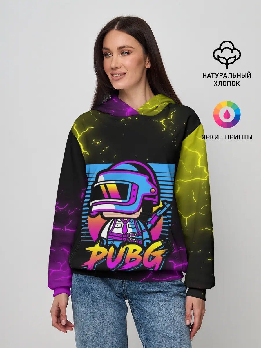Женское худи / PUBG RETRO NEON / ПАБГ НЕОН