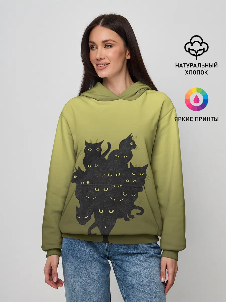 Женское худи / много черных котов