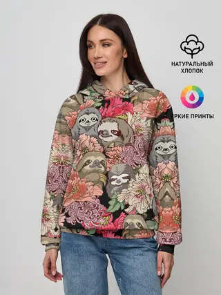 Женское худи / Ленивец & Цветочки