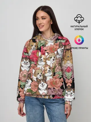 Женское худи / Корги & Цветы