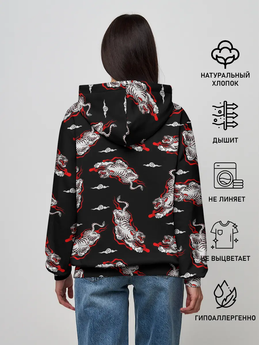 Женское худи / Японский стиль - тигры