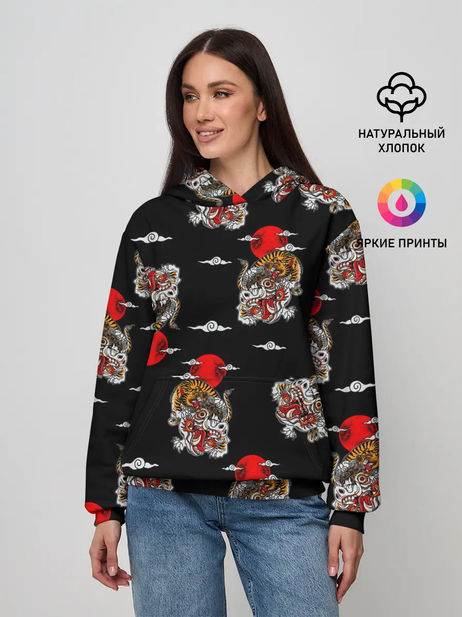 Женское худи / Японский стиль - тигры